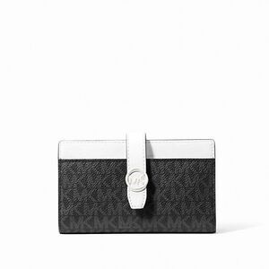 New Michael Kors Greenwich Medium Signature Logo Wallet Black Multi